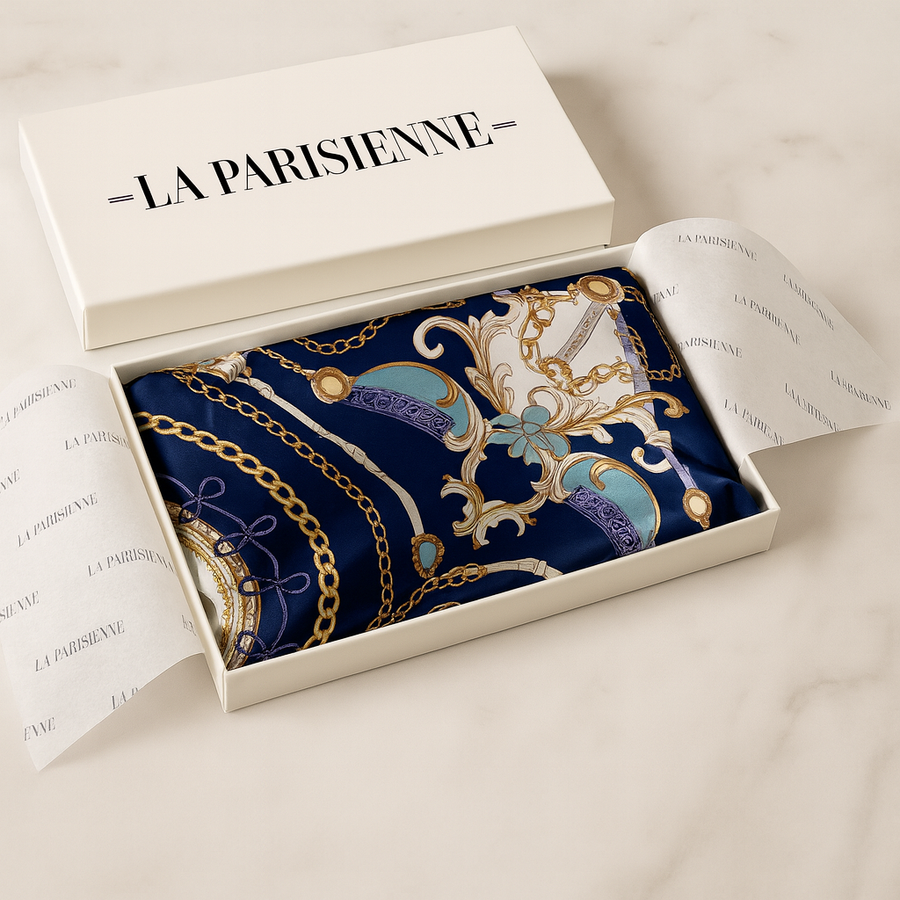 Sciarpa chic in 100% seta e decorazione originale La Parisienne