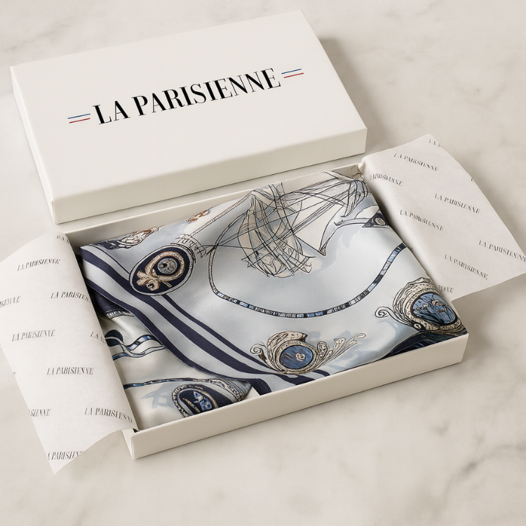 Quadrato da donna 100% seta con disegno navale | La Parisienne