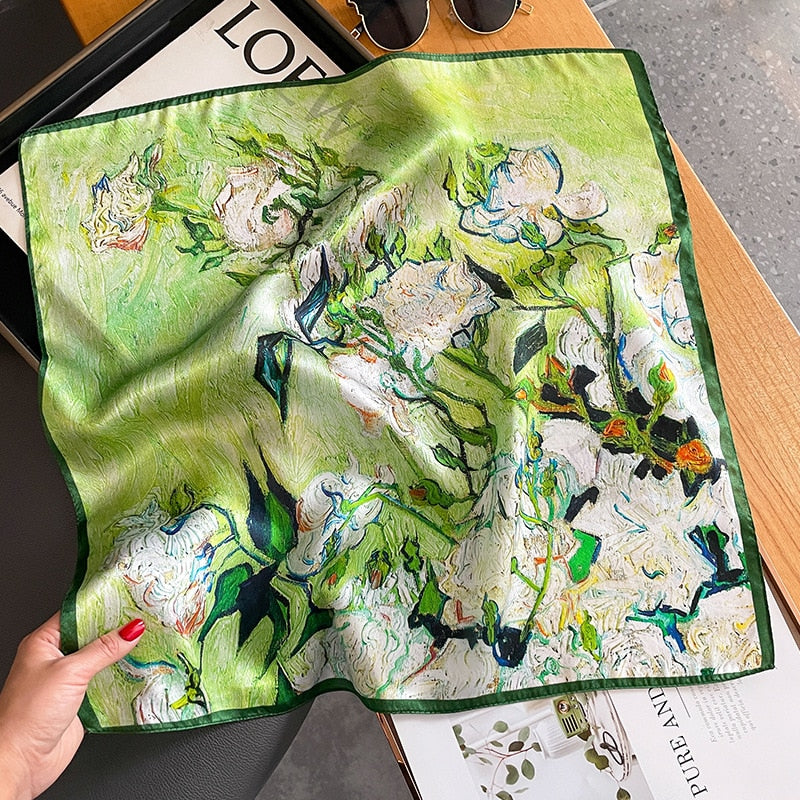 100% Seta Quadrato Decorazione artistica floreale per donna | Il parigino