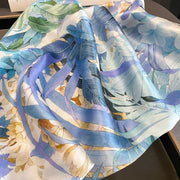 100% Seta Decorazione floreale quadrata Blu | La Parisienne