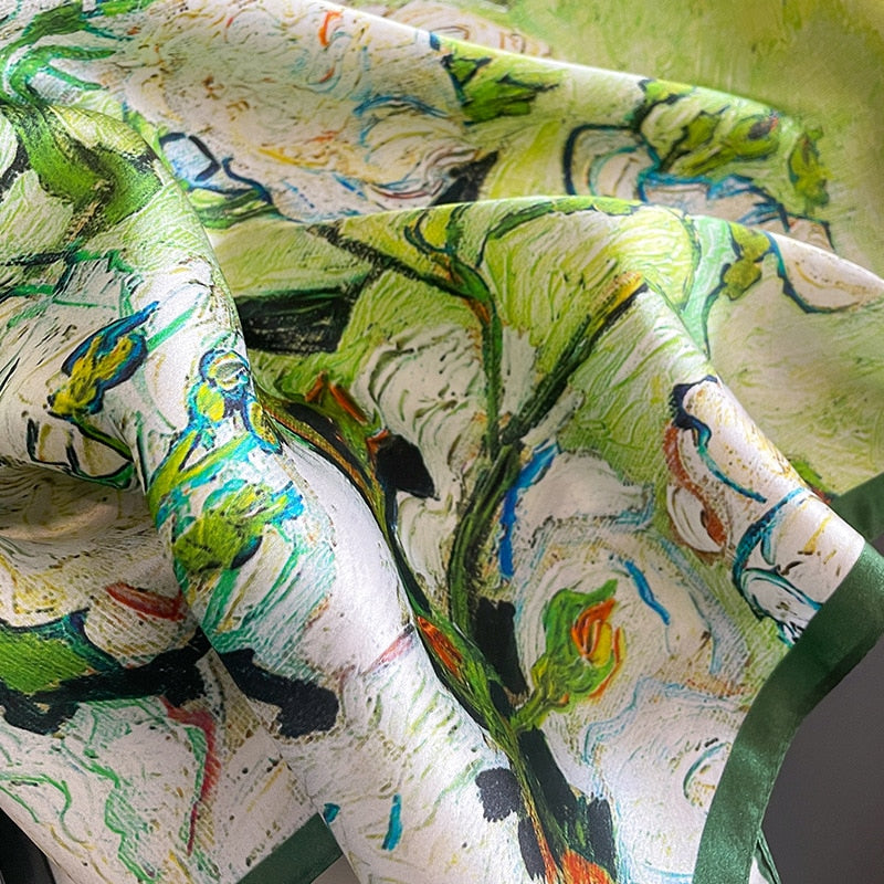 100% Seta Quadrato Decorazione artistica floreale per donna | Il parigino