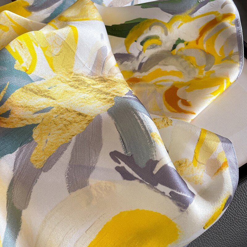 100% Seta Quadrato artistico a fiori per donna | La Parisienne