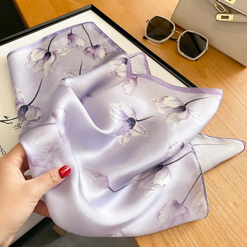 100% Seta Decorazione floreale quadrata per donna | Il parigino