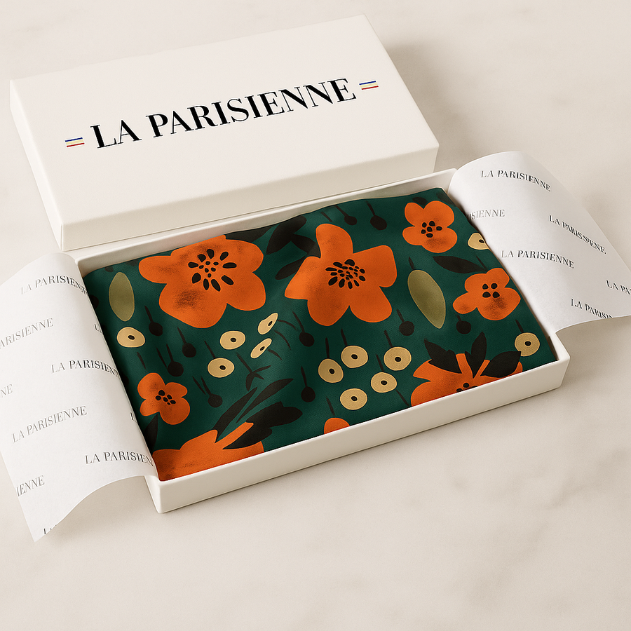 Quadrato artistico da donna in 100% seta con fiori La Parisienne