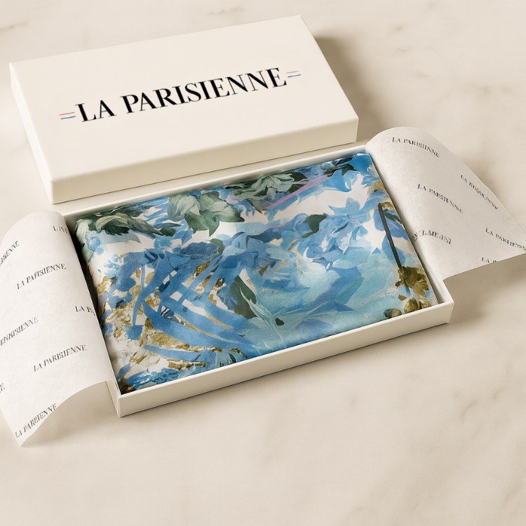 100% seta motivo floreale quadrato donna blu La Parisienne
