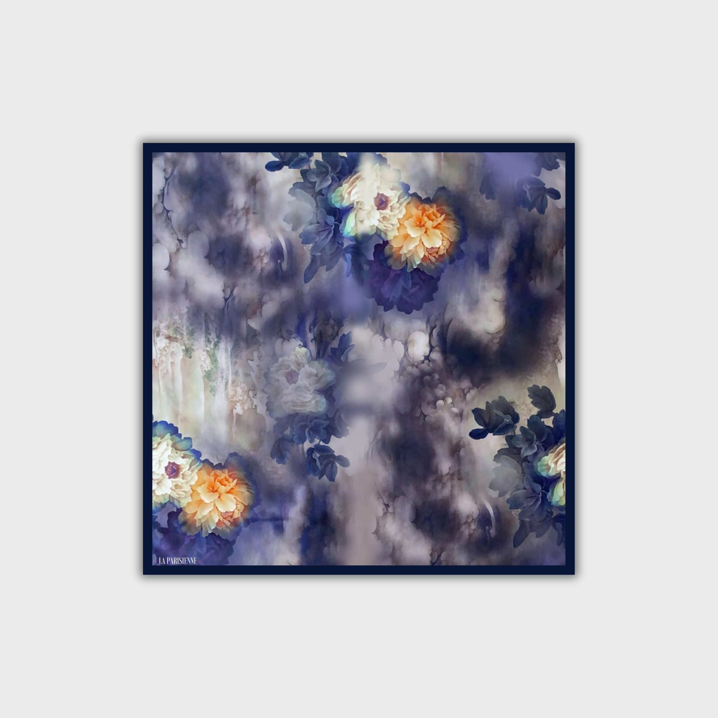 Sciarpa quadrata da donna 100% seta con decorazione floreale viola | La Parisienne 