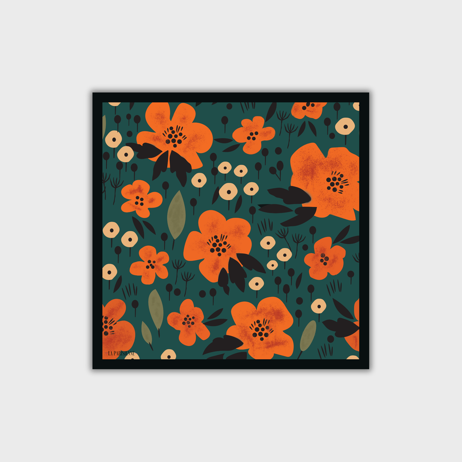 Sciarpa quadrata da donna in seta 100% con fiore artistico | La Parisienne 