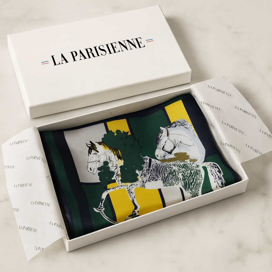 Sciarpa quadrata in seta 100% con decorazione moderna per donna | La Parisienne 