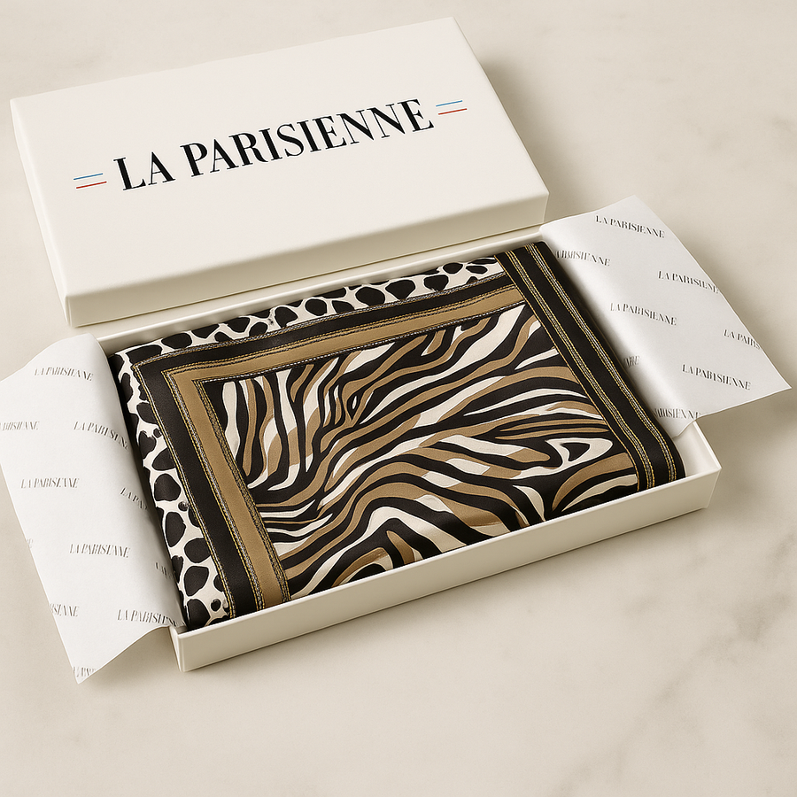 Quadrato da donna 100% seta con disegno zebrato La Parisienne